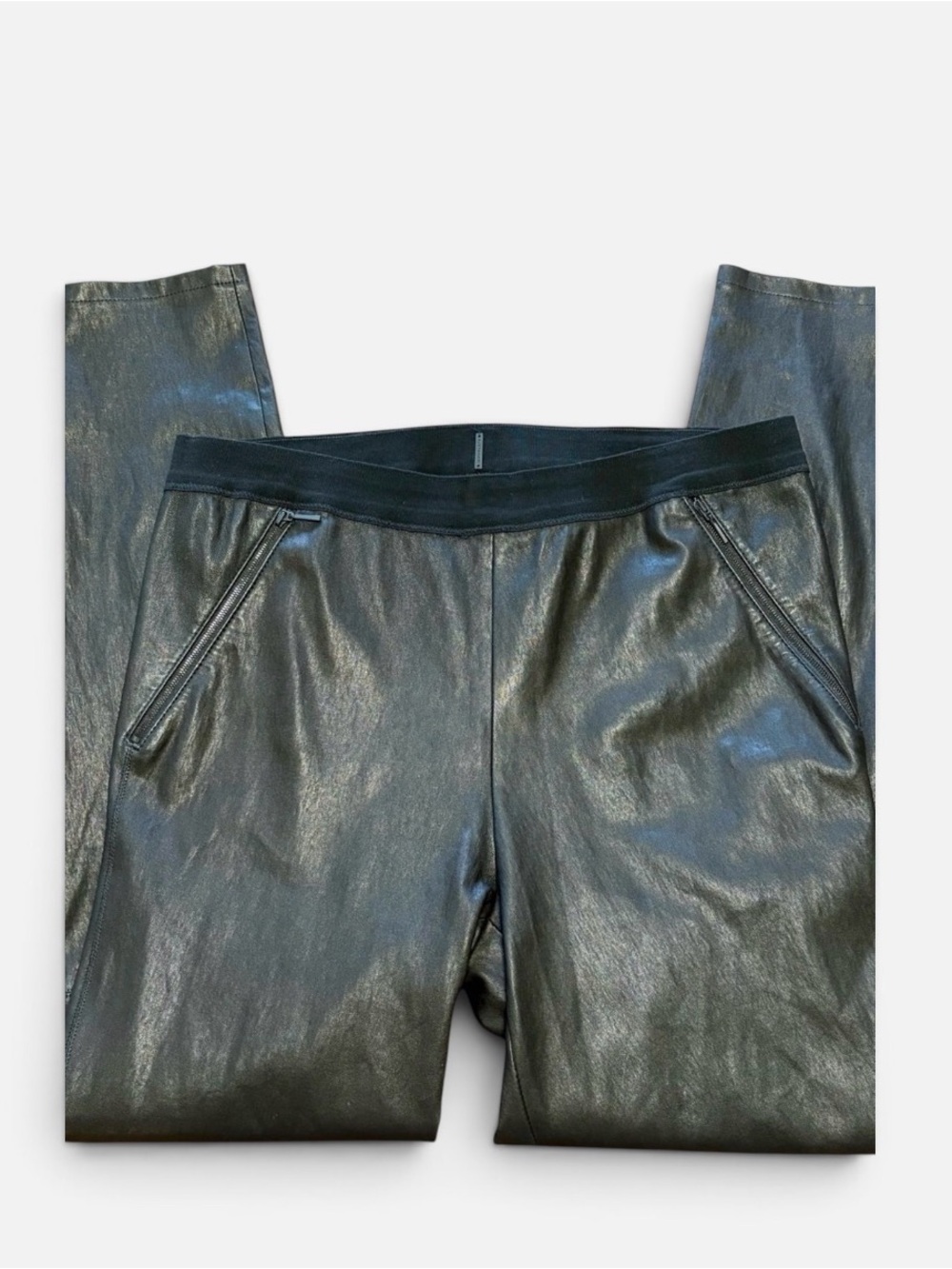 Elie Tahari Black Lamb Leather Pants  Large zippers pull-on